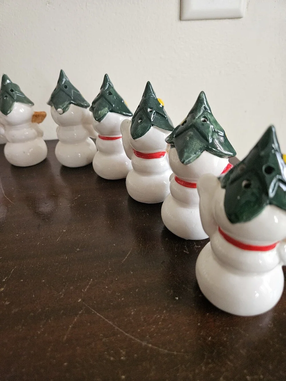 Lot 12 Vtg Ceramic Snowman Salt Pepper Shakers Japan Christmas Tree Hat Broom